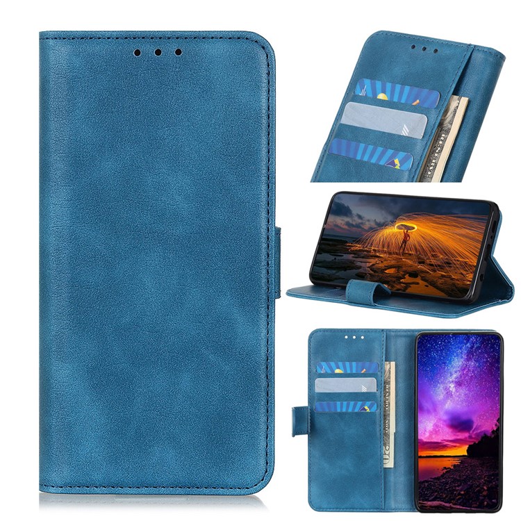 Leather with Clasp Shell Case for LG G8X ThinQ - Blue-1