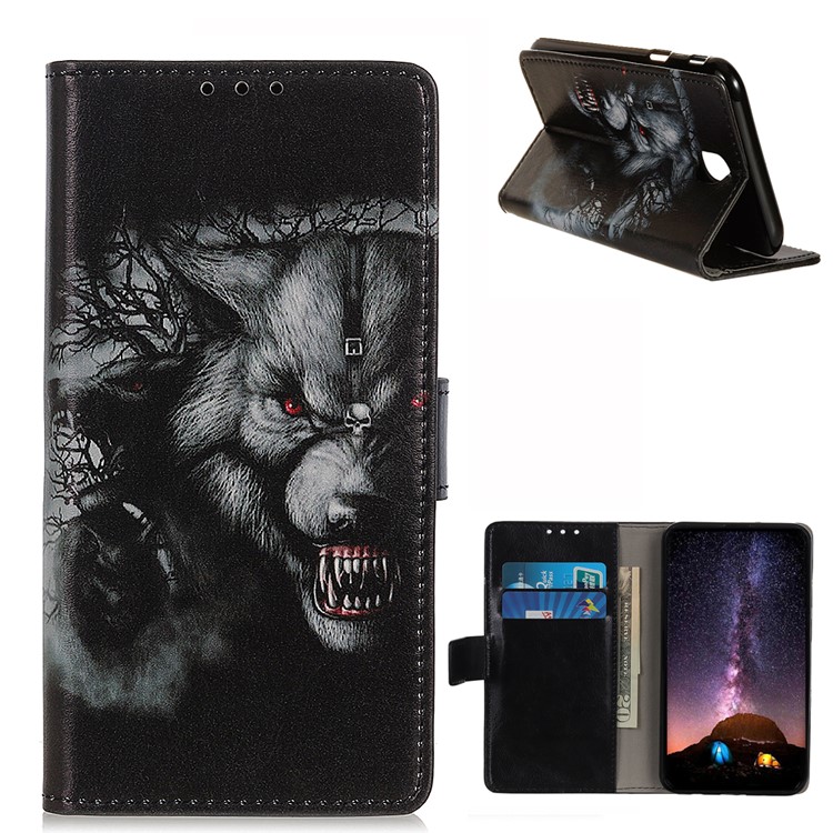 Pattern Printing Leather Wallet Phone Casing for LG K30 (2019) - Wolf Pattern-1