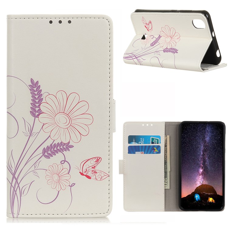 Pattern Printing Leather Wallet Phone Cover for LG K20 (2019) - Flowers Pattern-1