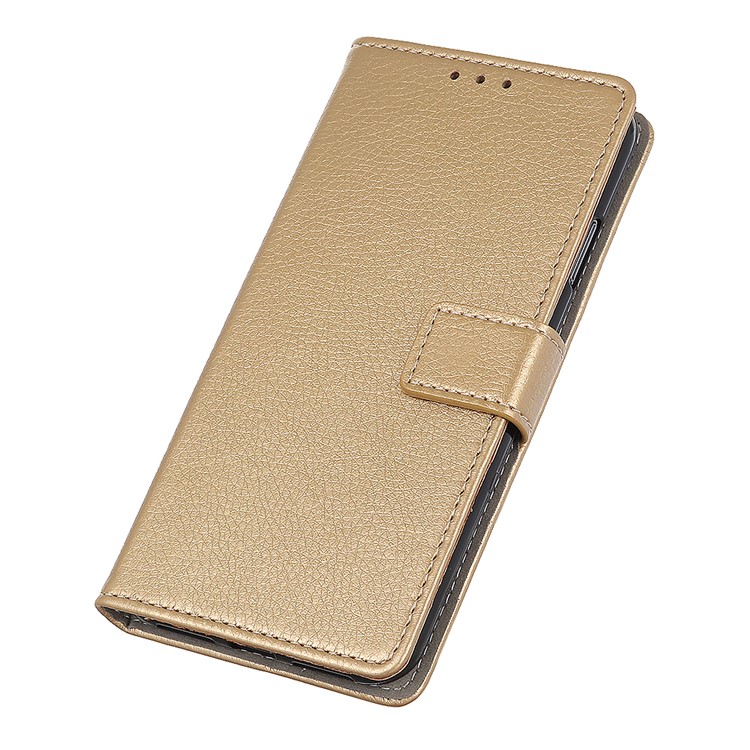 Litchi Skin Leather Phone Wallet Shell for LG K20 (2019) - Gold-7