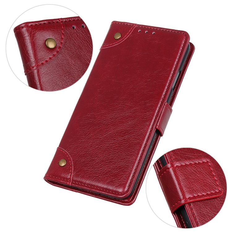 Nappa Texture Leather Wallet Phone Cover Casing for LG K20 (2019) - Red-8