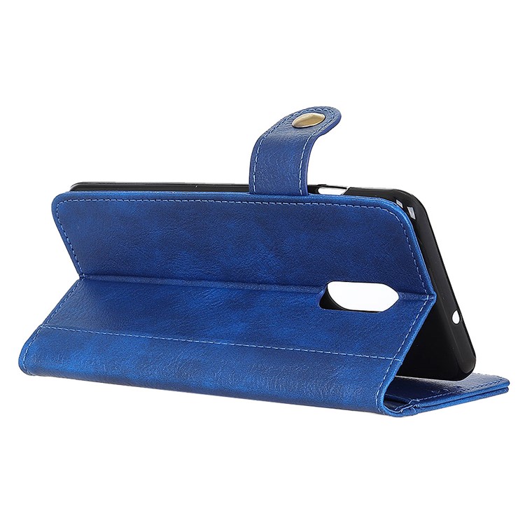 Single Brass Button Litchi Skin Leather Phone Covering for LG K30 (2019) - Blue-4