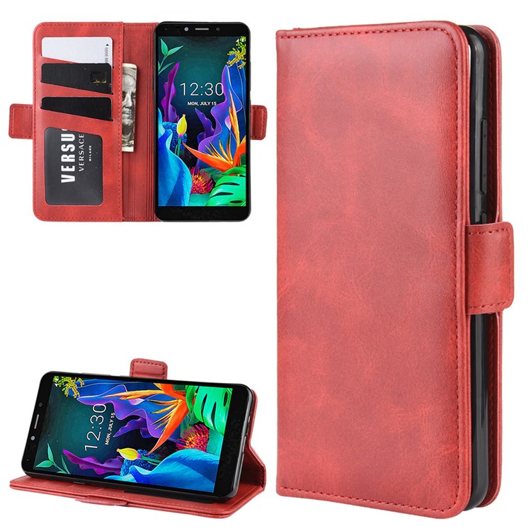 Magnet Adsorption Flip Leather Wallet Phone Case for LG K20 (2019) - Red-1