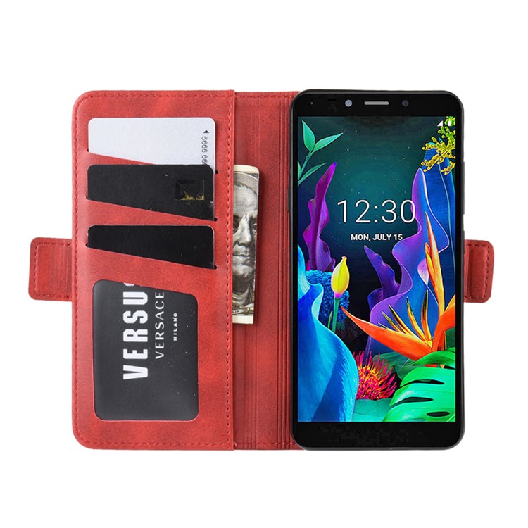 Magnet Adsorption Flip Leather Wallet Phone Case for LG K20 (2019) - Red-5
