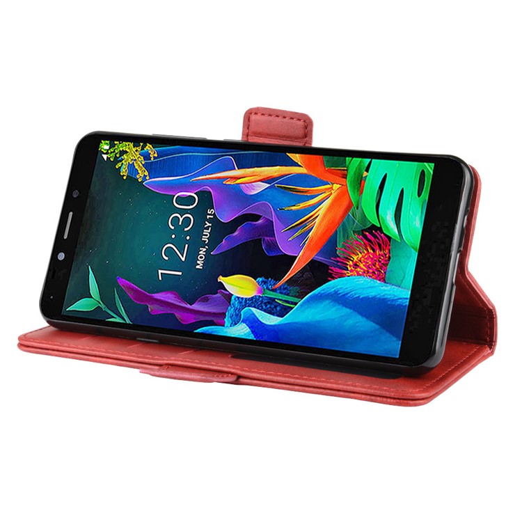 Magnet Adsorption Flip Leather Wallet Phone Case for LG K20 (2019) - Red-6