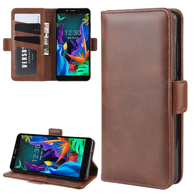 Magnet Adsorption Flip Leather Wallet Phone Case for LG K20 (2019) - Coffee-1