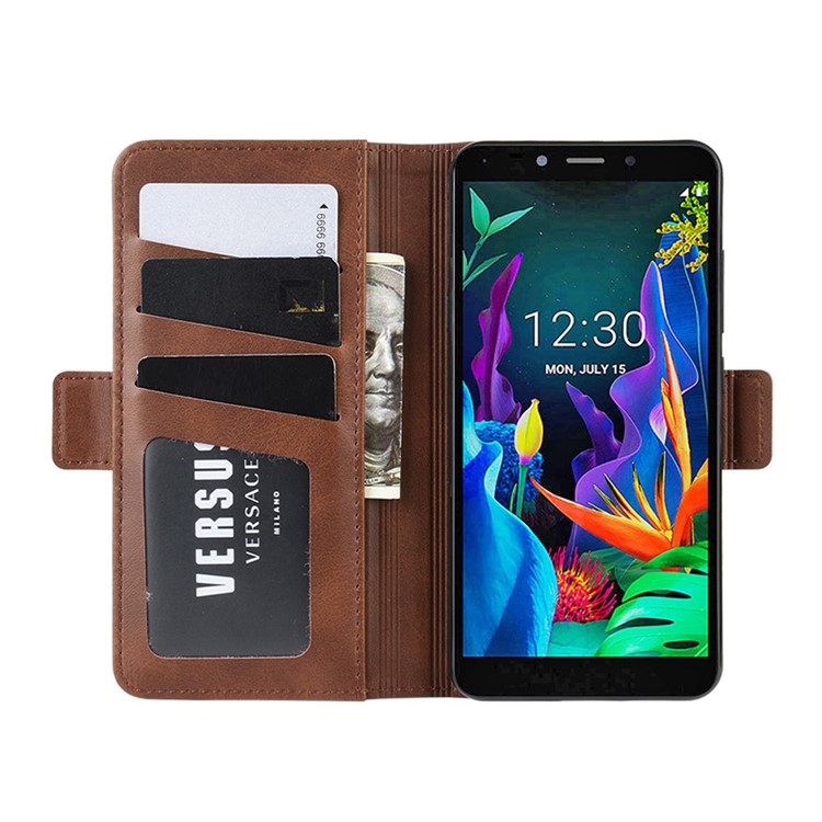 Magnet Adsorption Flip Leather Wallet Phone Case for LG K20 (2019) - Coffee-5