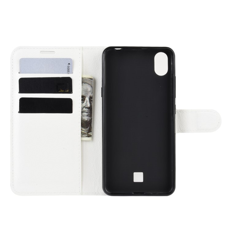 Litchi Skin Wallet Leather Stand Phone Shell Stylish Cover for LG K20 (2019) - White-4