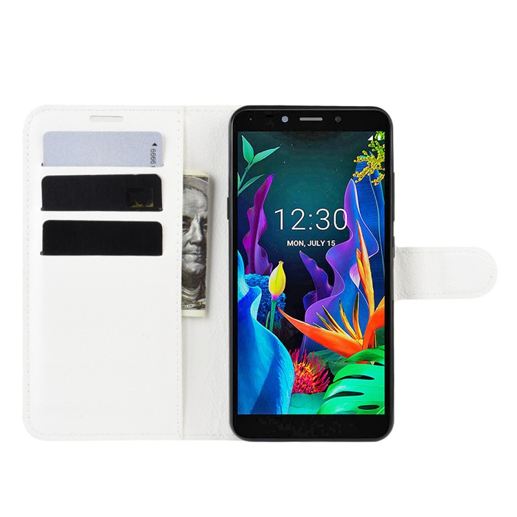 Litchi Skin Wallet Leather Stand Phone Shell Stylish Cover for LG K20 (2019) - White-5