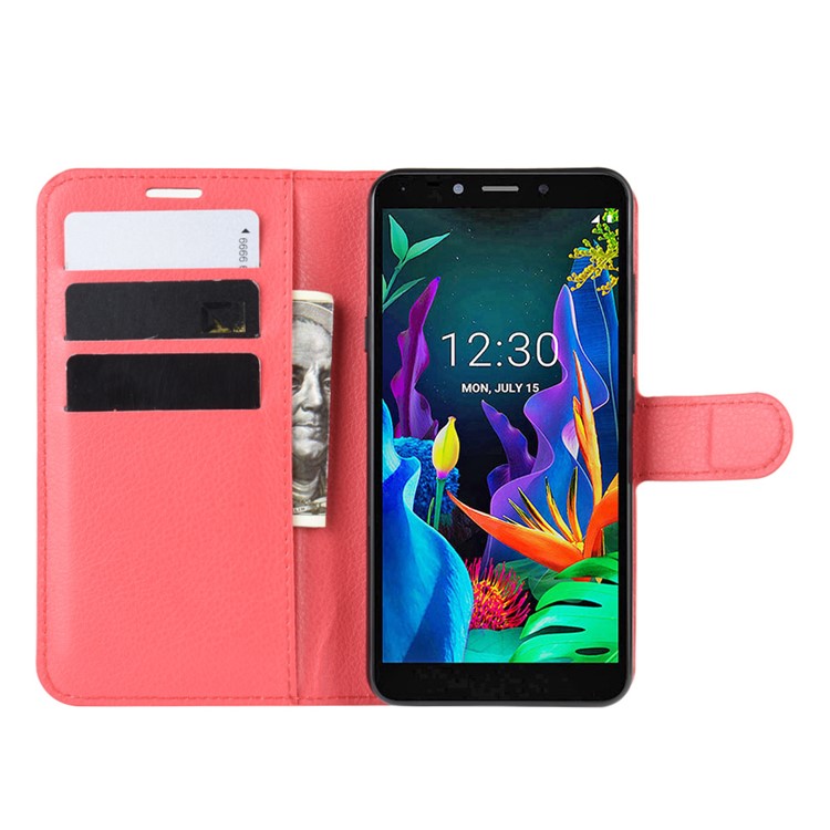 Litchi Skin Wallet Leather Stand Phone Shell Stylish Cover for LG K20 (2019) - Red-5