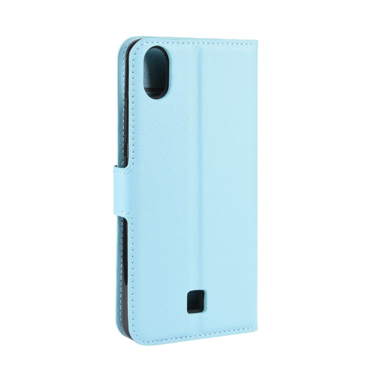 Litchi Skin Wallet Leather Stand Phone Shell Stylish Cover for LG K20 (2019) - Blue-3