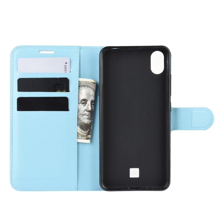 Litchi Skin Wallet Leather Stand Phone Shell Stylish Cover for LG K20 (2019) - Blue-4