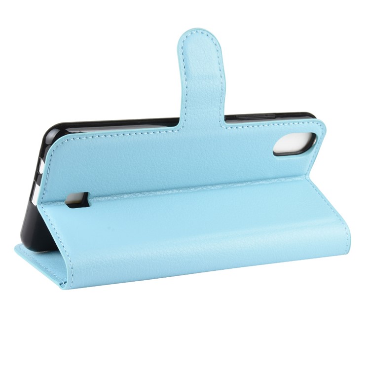 Litchi Skin Wallet Leather Stand Phone Shell Stylish Cover for LG K20 (2019) - Blue-6