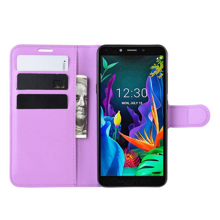 Litchi Skin Wallet Leather Stand Phone Shell Stylish Cover for LG K20 (2019) - Purple-5