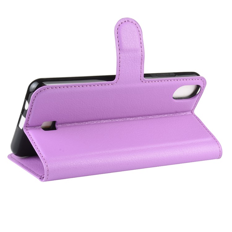 Litchi Skin Wallet Leather Stand Phone Shell Stylish Cover for LG K20 (2019) - Purple-6