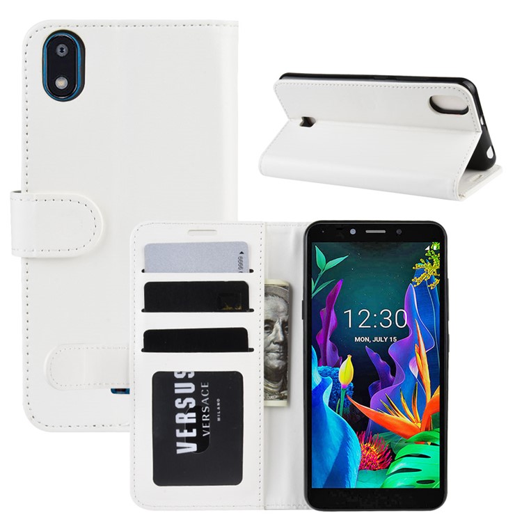 Crazy Horse Wallet Leather Phone Case for LG K20 (2019) - White-1