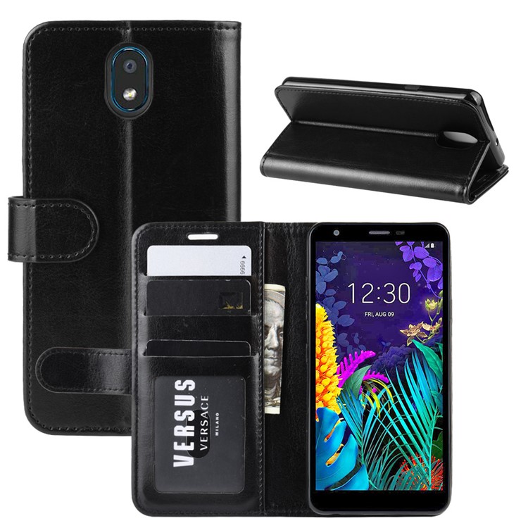 Crazy Horse Texture PU Leather Stand Wallet Flip Phone Shell for LG K30 (2019) - Black-1