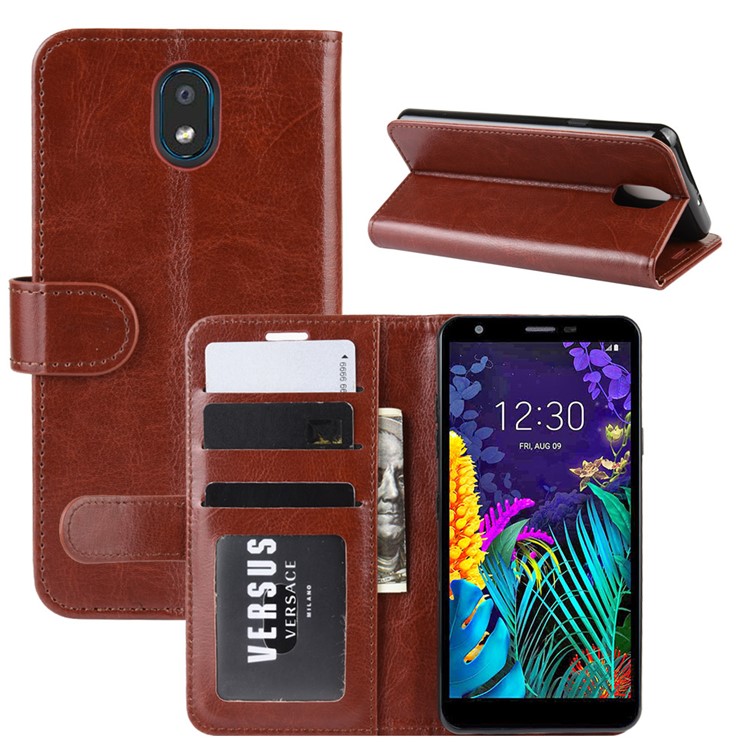 Crazy Horse Texture PU Leather Stand Wallet Flip Phone Shell for LG K30 (2019) - Brown-1
