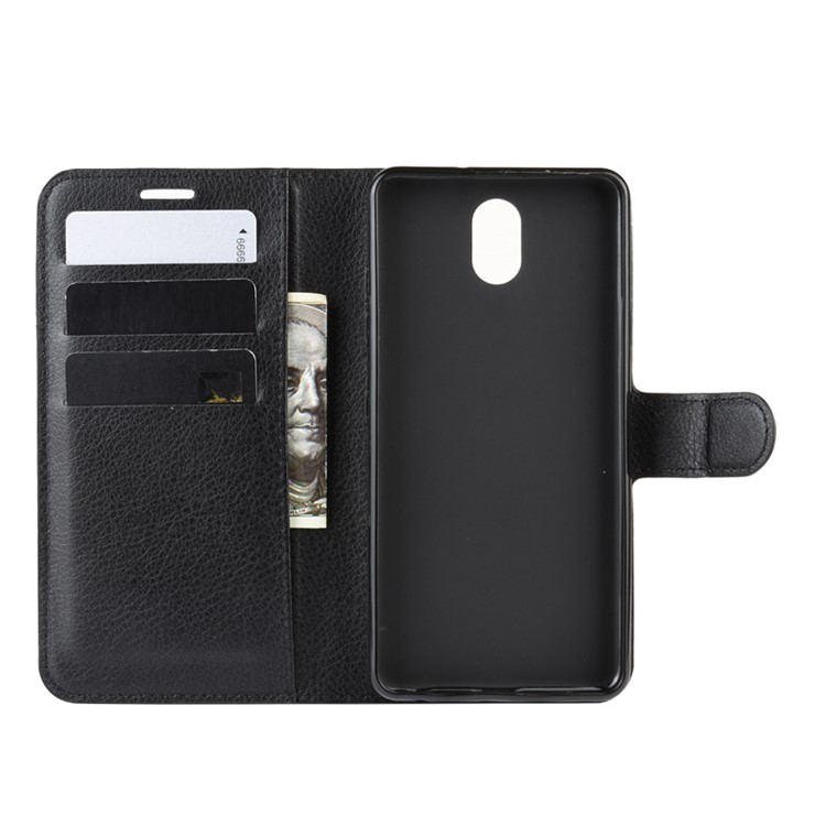 Litchi Skin Leather Wallet Stand Phone Cover Case for LG K30 (2019) - Black-5