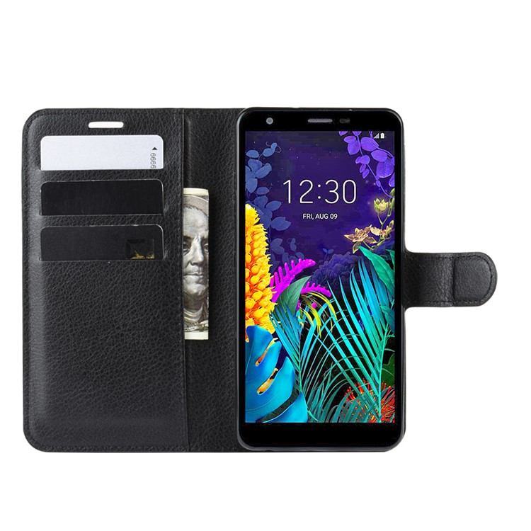 Litchi Skin Leather Wallet Stand Phone Cover Case for LG K30 (2019) - Black-6