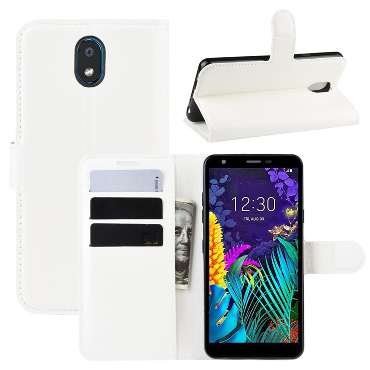 Litchi Skin Leather Wallet Stand Phone Cover Case for LG K30 (2019) - White-1
