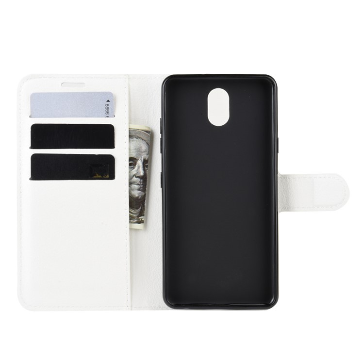 Litchi Skin Leather Wallet Stand Phone Cover Case for LG K30 (2019) - White-4