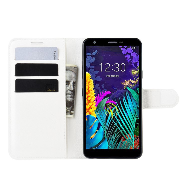 Litchi Skin Leather Wallet Stand Phone Cover Case for LG K30 (2019) - White-5
