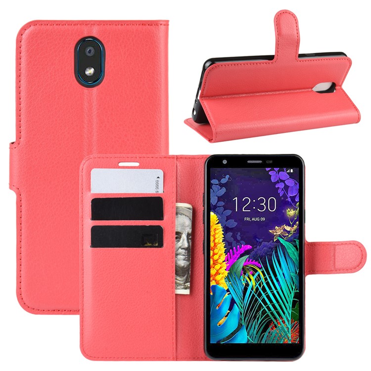 Litchi Skin Leather Wallet Stand Phone Cover Case for LG K30 (2019) - Red-1