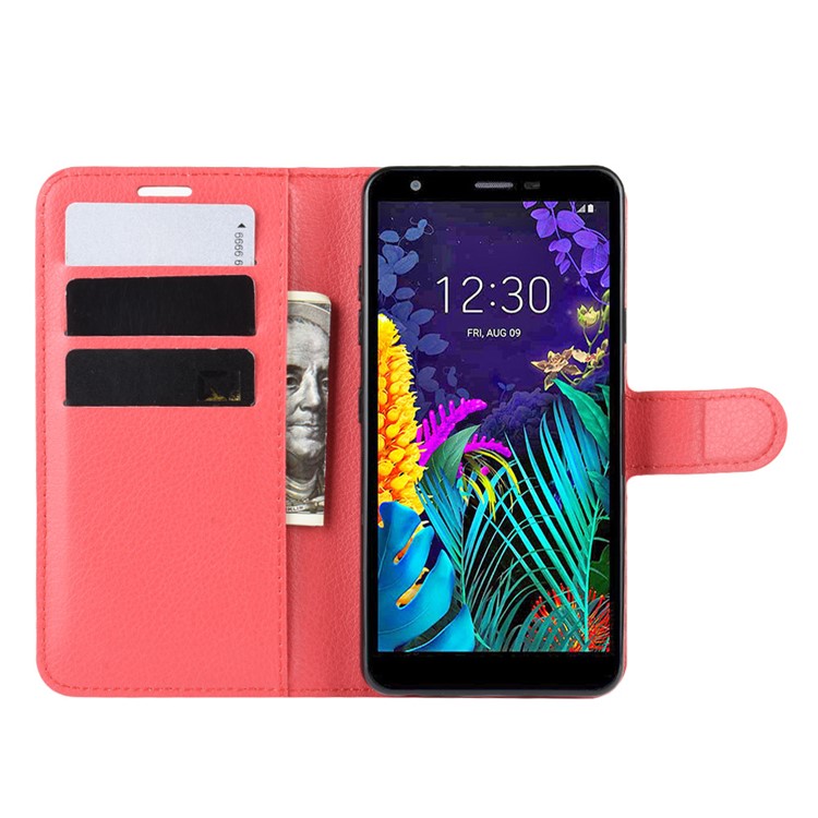 Litchi Skin Leather Wallet Stand Phone Cover Case for LG K30 (2019) - Red-5