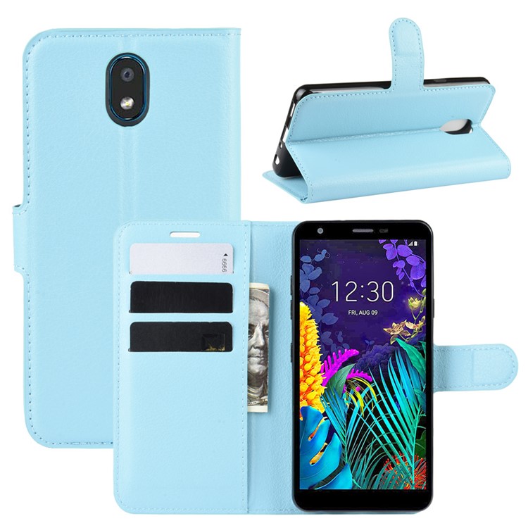 Litchi Skin Leather Wallet Stand Phone Cover Case for LG K30 (2019) - Baby Blue-1