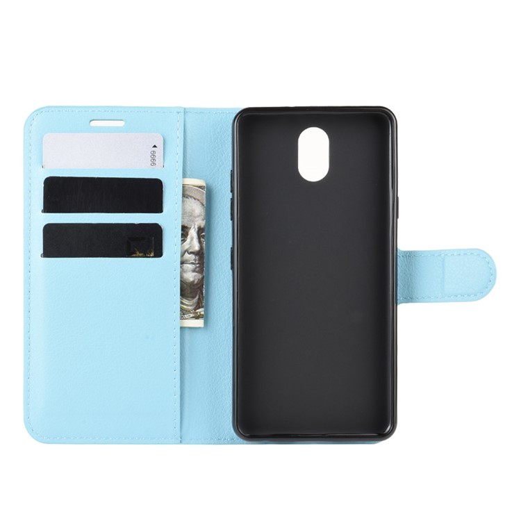 Litchi Skin Leather Wallet Stand Phone Cover Case for LG K30 (2019) - Baby Blue-4