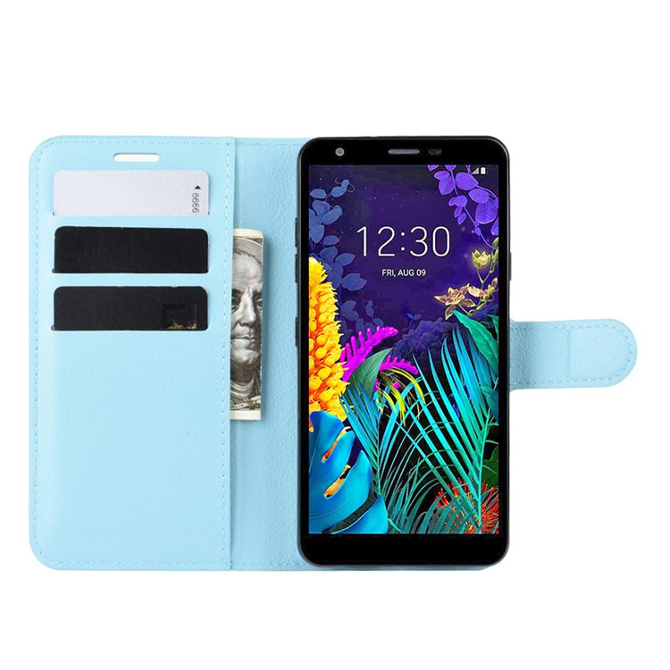 Litchi Skin Leather Wallet Stand Phone Cover Case for LG K30 (2019) - Baby Blue-5