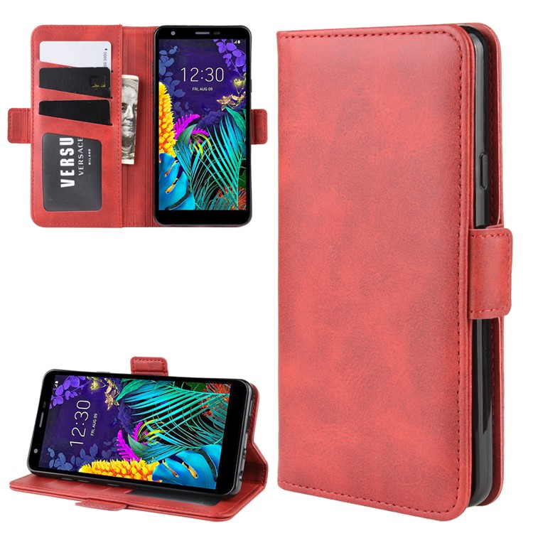 Magnet Adsorption Leather Wallet Phone Cover Case for LG K30 (2019) - Red-1