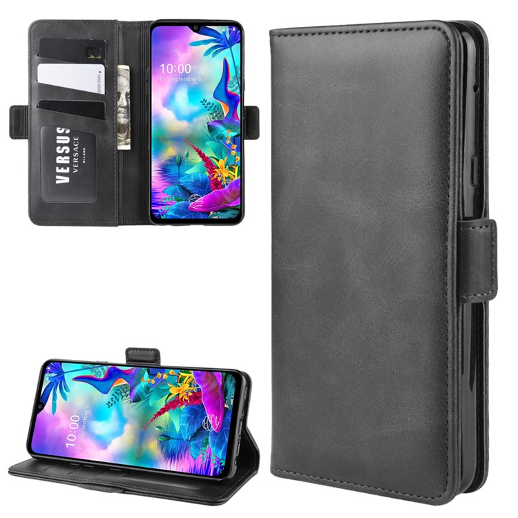 Magnet Adsorption Leather Wallet Stand Covering for LG G8X ThinQ - Black-1