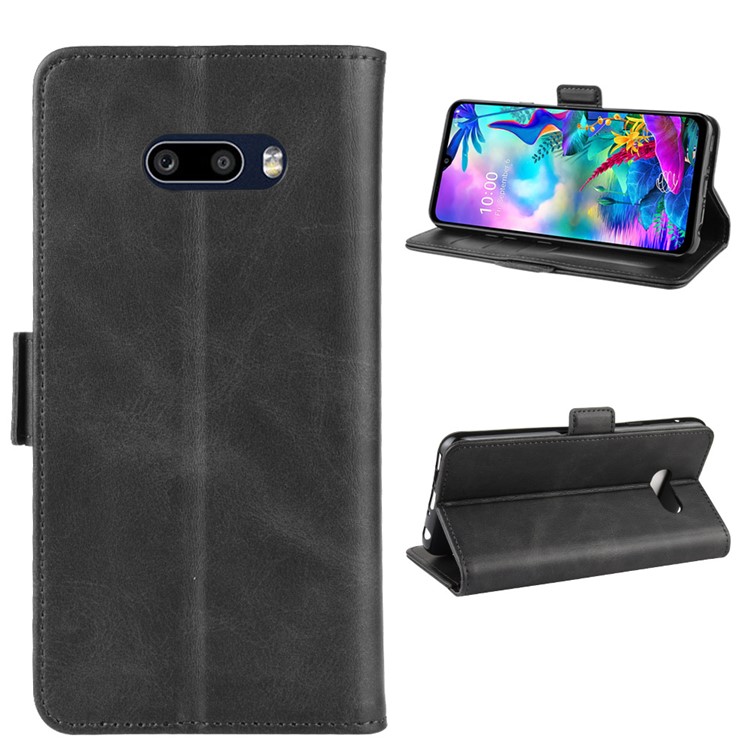 Magnet Adsorption Leather Wallet Stand Covering for LG G8X ThinQ - Black-2