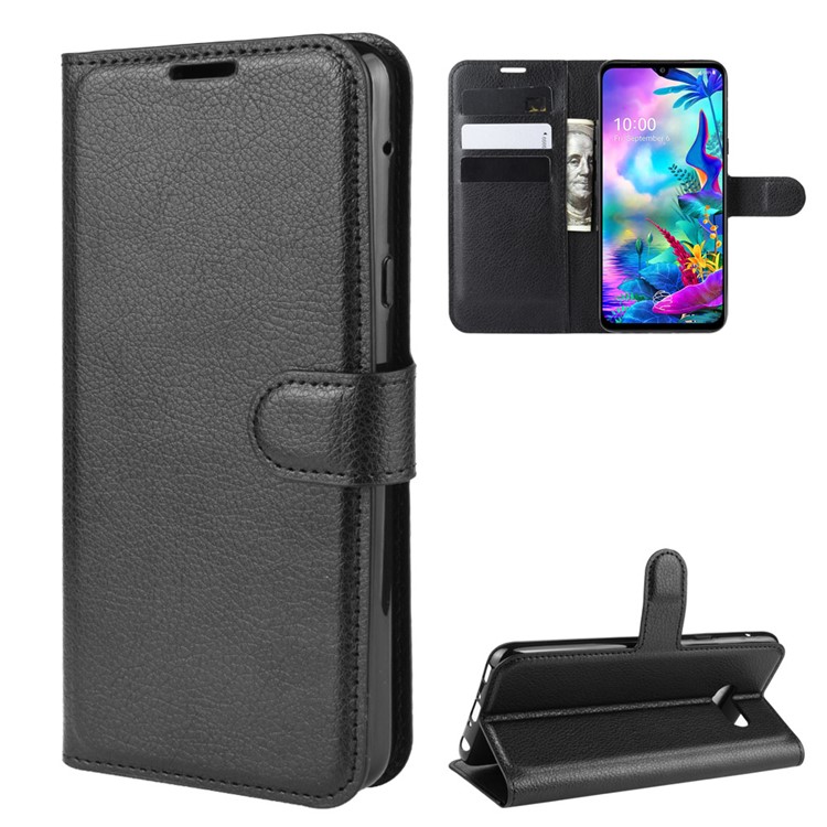 Litchi Skin Leather Stand Wallet Stylish Case for LG G8X ThinQ - Black-2