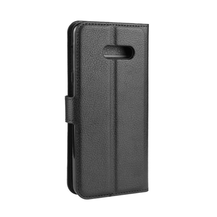 Litchi Skin Leather Stand Wallet Stylish Case for LG G8X ThinQ - Black-4