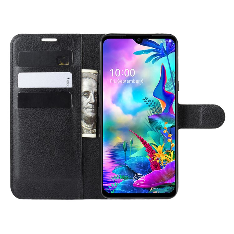 Litchi Skin Leather Stand Wallet Stylish Case for LG G8X ThinQ - Black-6