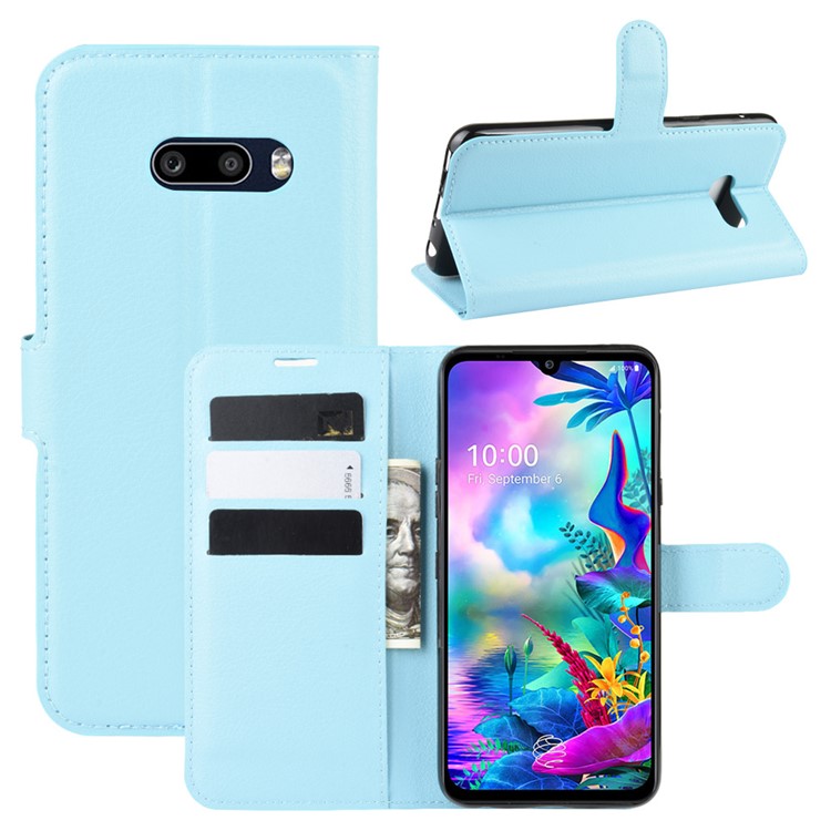 Litchi Skin Leather Stand Wallet Stylish Case for LG G8X ThinQ - Blue-1