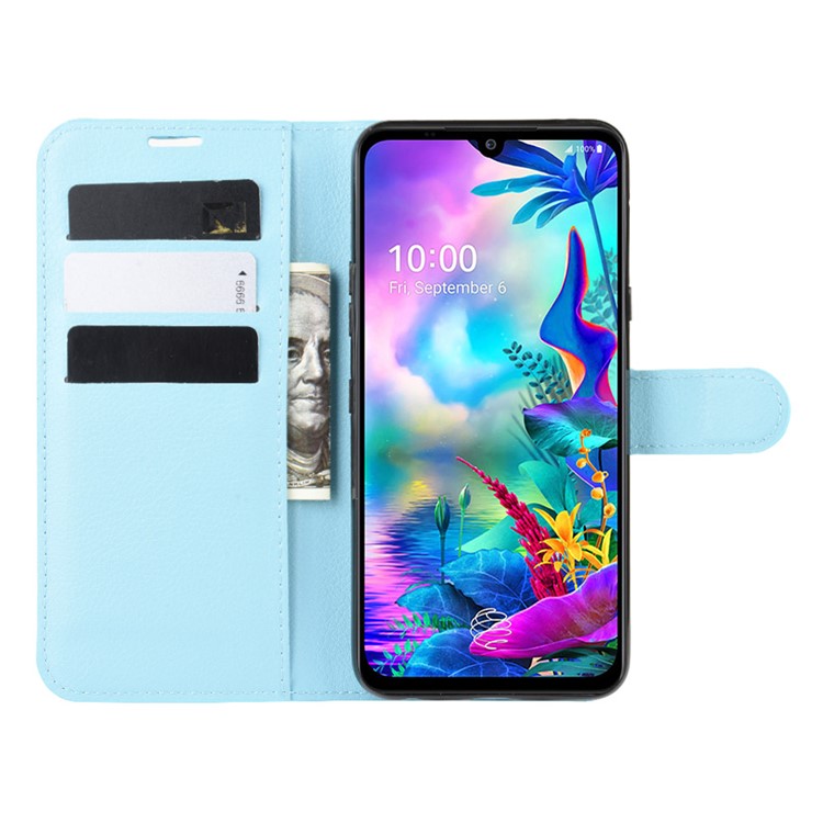 Litchi Skin Leather Stand Wallet Stylish Case for LG G8X ThinQ - Blue-5