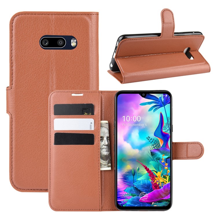 Litchi Skin Leather Stand Wallet Stylish Case for LG G8X ThinQ - Brown-1