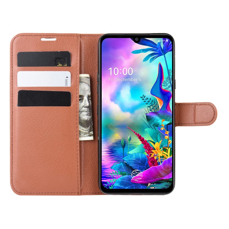 Litchi Skin Leather Stand Wallet Stylish Case for LG G8X ThinQ - Brown-5