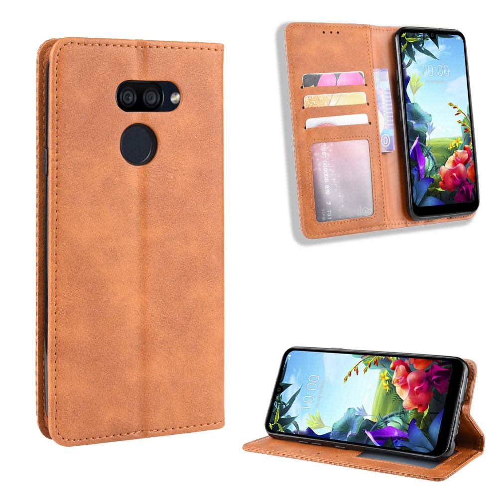 Vintage Style Leather Wallet Stand Case for LG K40S - Brown-1