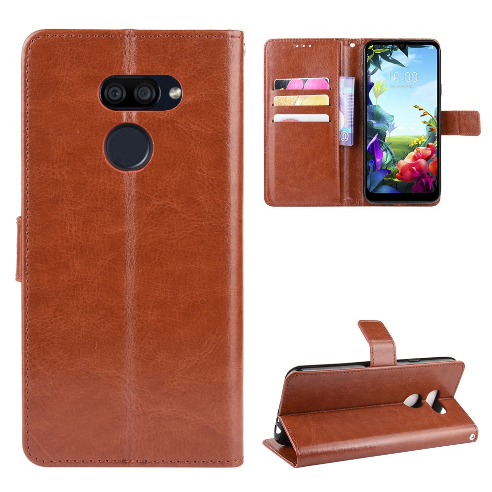 Crazy Horse Magnetic Leather Stand Case for LG K40S - Brown-1