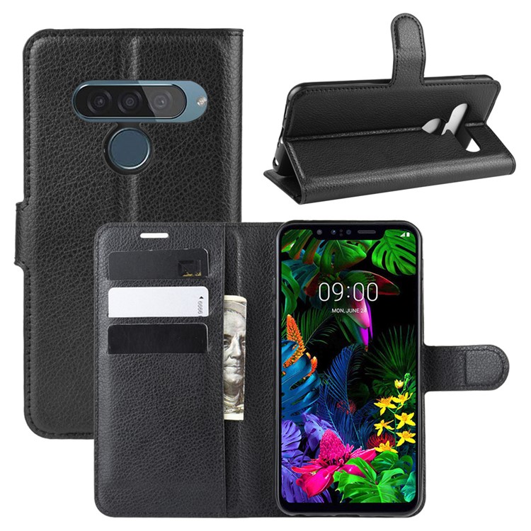 Litchi Superficie Cartera única Cubierta Del Soporte De Cuero Para LG G8S Thinq - Negro-1