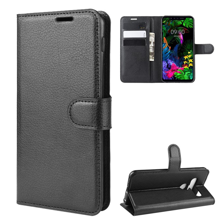 Litchi Superficie Cartera única Cubierta Del Soporte De Cuero Para LG G8S Thinq - Negro-2