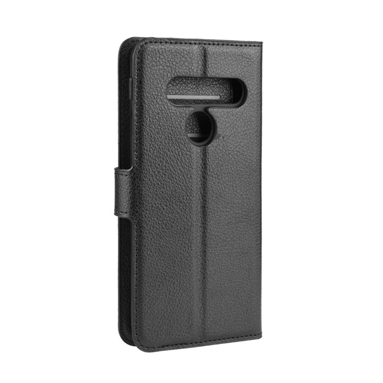 Litchi Superficie Cartera única Cubierta Del Soporte De Cuero Para LG G8S Thinq - Negro-4