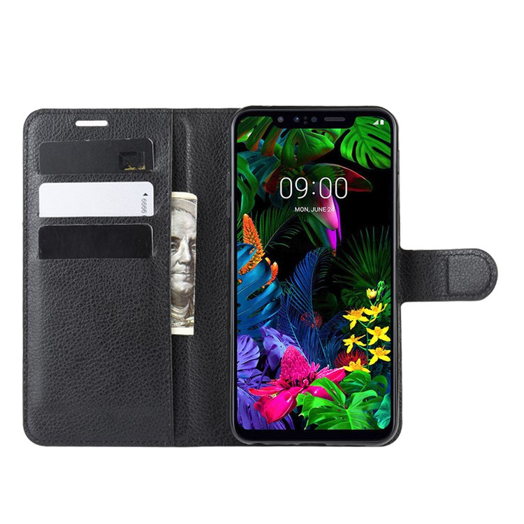 Litchi Superficie Cartera única Cubierta Del Soporte De Cuero Para LG G8S Thinq - Negro-6