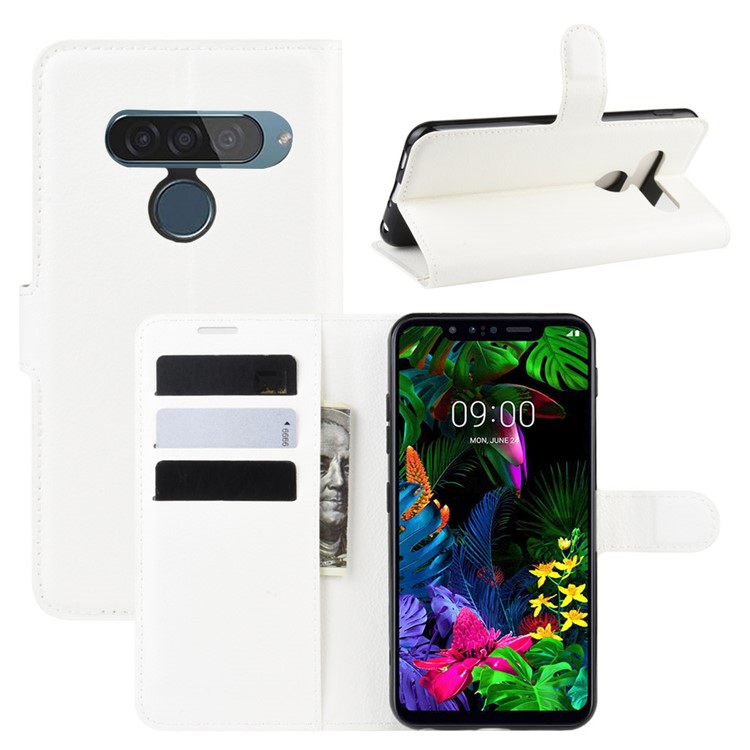Litchi Surface Unique Wallet Leather Stand Cover for LG G8s ThinQ - White-1