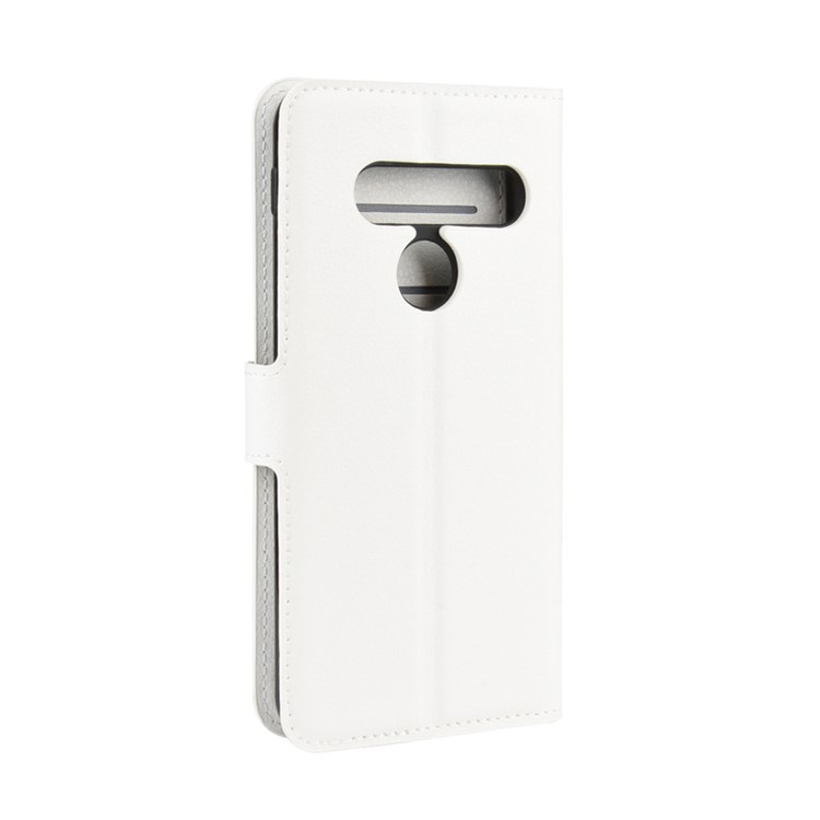Litchi Surface Unique Wallet Leather Stand Cover for LG G8s ThinQ - White-3